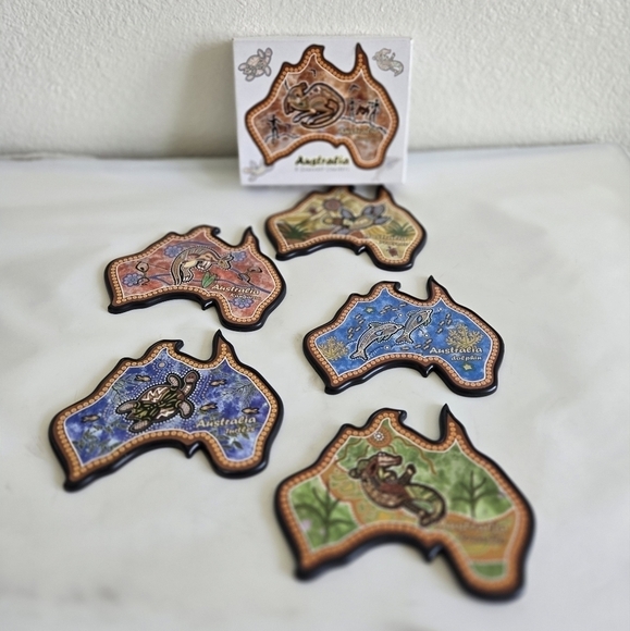 Ascool Australia Kangaroo 6 Souvenir Coasters New in Box Animal Print - Picture 1 of 12